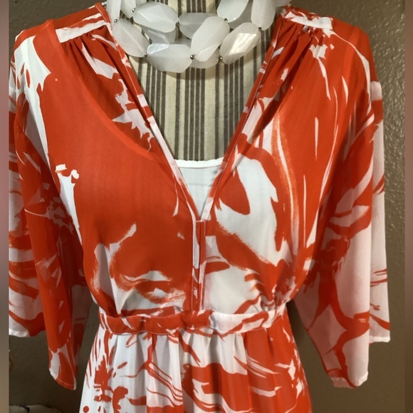 Nina Leonard Dresses & Skirts - Nina Leonard Orange and White Floral Maxi Dress